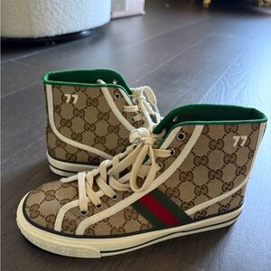 Gucci Womens Tennis 1977 high beige ebony sneaker